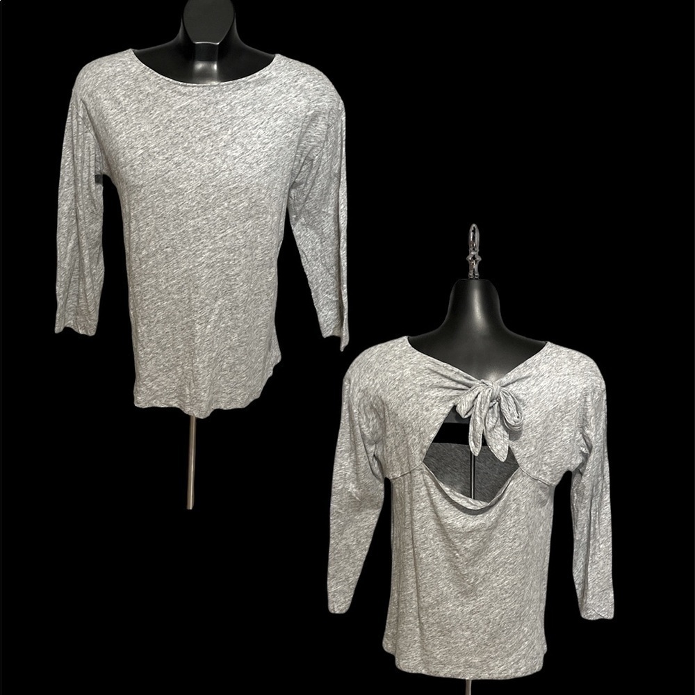 Women’s J. crew 100% cotton 3/4 length sleeve open back round neck top / size L